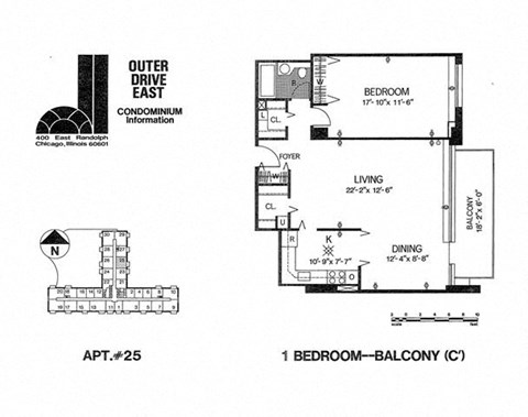 Floor plan for 1 bed, 1 bath